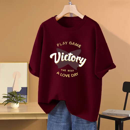 Mit reinem Yishion2025 Sommer neues T-Shirt mit losen Baumwollkurzschläfen für Frauen, schlagern Sie ihren Bauch, lässigen und modischen Top 1049# Rose Red [Pure Cotton] 3XL [Empfohlen 175-200jin [Jin gleich 0,5 kg]]