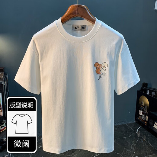 
Ran Yilan Loose T-shirt men's summer high-end printed trendy short-sleeved top casual and versatile high-spin cotton breathable men's t-shirt white slightly loose and comfortable version zj1047 white 10XL m is suitable for 95-110Jin [Jin equals 0.5 kg]