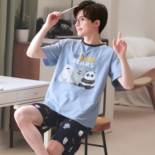 Arctic Velvet Summer Pyjamas pour hommes Coton à manches courtes coton mince et taille jeunesse des étudiants de collège pour collège de ventre de natation