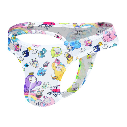 Sexy underwear new style cartoon sexy men's thong bikini cute butt lift single butt sexy L white