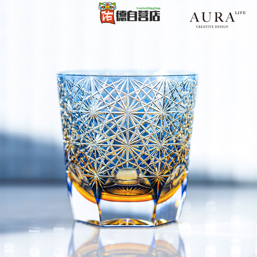Quality Edo Kiriko crystal cup AURA aposS blue daisy crystal glass high-end handmade small blue daisy classic gift box