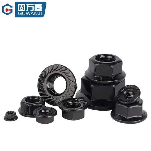 GUWANJI hexagonal flange nut stainless steel hexagonal anti-slip padded screw cap anti-loosening nut M4 100 pieces/pack 304 black with teeth