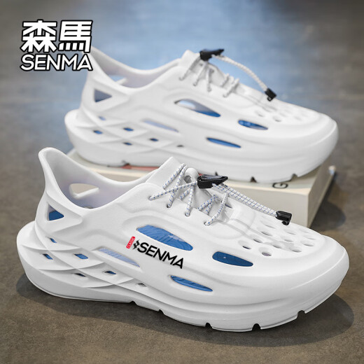 Senma Semir Sandals Men usa zapatos de agujeros para el desgaste sin deslizamiento sin deslizamiento para hombres Sandalias deportivas de playa de gran tamaño al aire libre [Versión mejorada] Blanco y verde 43