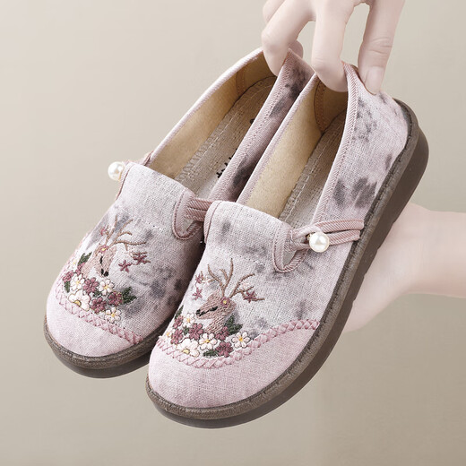 Yidisen 2025 Spring New Old Beijing Chaussures en tissu pour les femmes Polydolile non glissée Broidered Chaussures Lazy People Stomp Flat Chaussures Green 37 (235 mm)