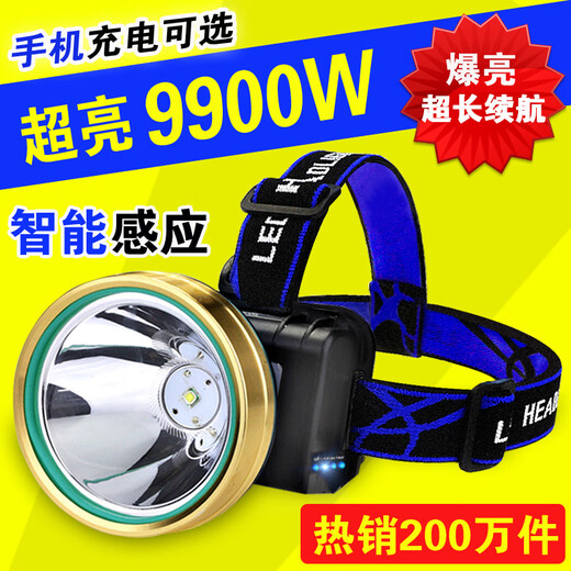 Phare Strong Light Chargement Super Bright Induction Mineral Light Night Fishing Fishing Mounts étanche Lampe de poche extérieure 9900W White Light_150 Hours (mini modèle) [_ avec