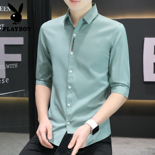 
Playboy (PLAYBOY) shirt men's short-sleeved ice silk Korean version men's casual five-point sleeve shirt trendy handsome summer mid-sleeved solid color inch clothes 682 black 2XL 134-146Jin [Jin equals 0.5 kg]