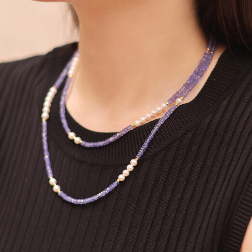Shengbei Lavender Color High Quality Tanzanite 5mm Aurora Perfect Round Freshwater Pearl Necklace 18k Gold 42cm