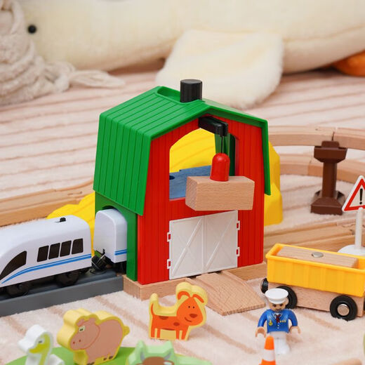 Holz kleiner Zug Hape Gleis Set Magnetic Lokomotive 3-5-7 Jahre alte Jungen Bausteine ​​Kinderspielzeug Brio 78 Stück Spuren Elektroauto