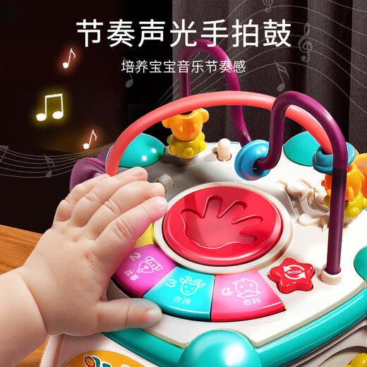 Wanre baby large hand drum music drum beat drum children hexahedral charging drum 0-1 year old baby toys, larger multifunction blue six-sided drum (battery version)