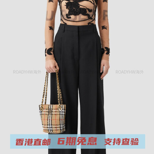 博柏利（BURBERRY）专属品牌标识磁扣开合格纹花呢水桶包手提单肩斜挎包 迷你 女款 基础装(包+防尘袋)