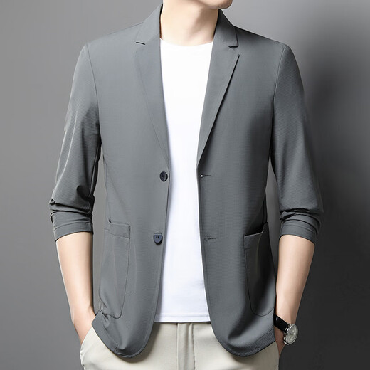 才子官方旗舰店男士西服冰丝防晒衣2025新款夏季商务休闲轻薄外套男装 深灰色 M