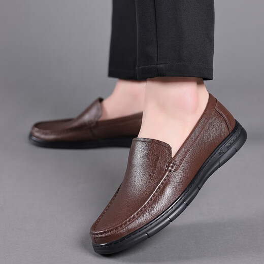 
YRC Yierkang Leather Shoes Men's 2025 Summer New Hollow Breathable Casual Shoes Men's Soft Sole Anti-Slip Bean Shoes 9925 Black Hollow 41