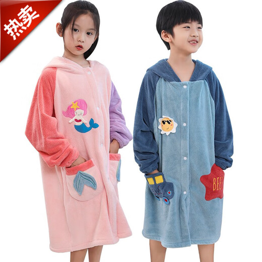 Baifei bath towel can be worn and wrapped around boys and girls bath skirt cloak long-sleeved water-absorbent quick-drying non-pure cotton water-absorbent children's bathrobe children's bathrobe-Sunflower (large size) suitable for height