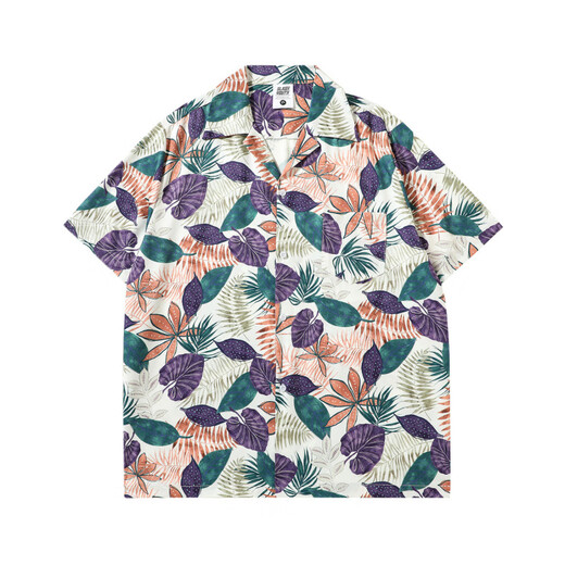Fhhuabd thai-Stil Vintage Kubanischer Kragen kurzärmelig Blumenhemd Männer und Frauen Lose Paar Hawaiian Style Ice Seide Kurzärärmeleide 831 2xl
