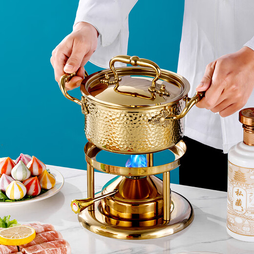 Prince Zheng 304 stainless steel inflatable small hot pot, one person, one pot, single shabu-shabu, gas gas stove pot, commercial and household, silver tree ear (Swiss stove core 180 minutes) 18cm