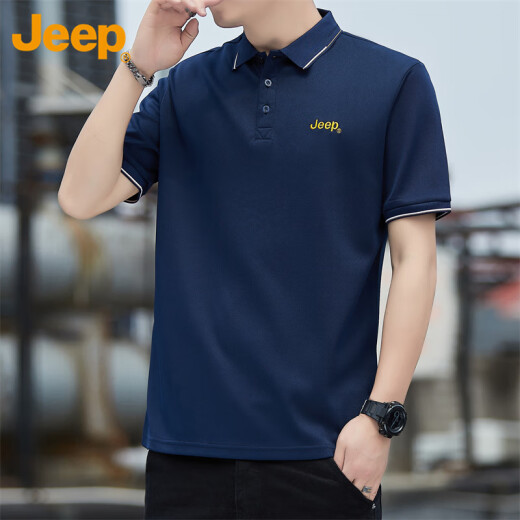 吉普（JEEP）短袖T恤男夏季男士凉感休闲宽松POLO衫上衣服男装 藏青  XL 