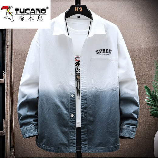 啄木鸟（TUCANO）渐变衬衫男士长袖春秋季新款潮牌免烫翻领时尚宽松休闲上衣服男装 9905紫色 M (约90~120斤可穿)