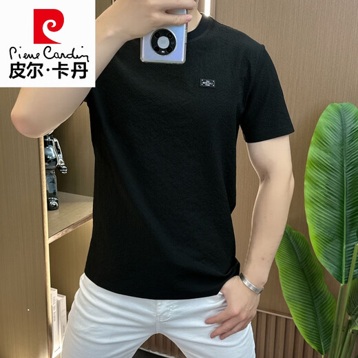 
Pierre cardin designer summer bubble yarn texture embroidered round neck men's short sleeve fashion half sleeve versatile light luxury comfortable 1105 white M (-Jin[Jin equals 0.5 kg])