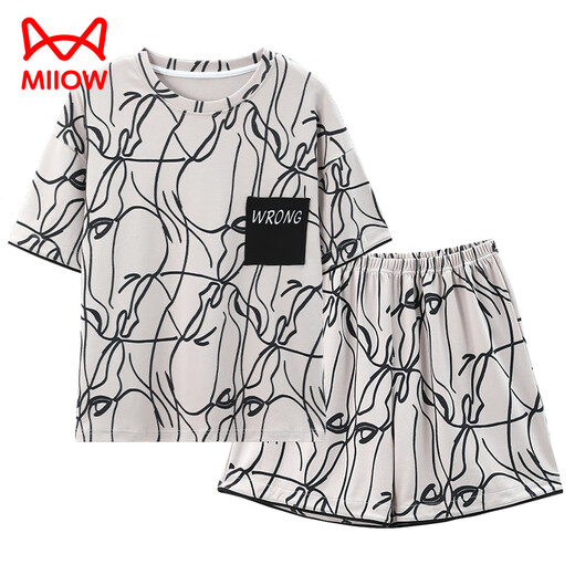 Catman (Miiow) Pyjamas d'été pour femmes Coton pur mignon mignon à manches courtes en deux pièces grandes taille pour les vêtements à domicile des étudiants de printemps et d'automne GXT6630 M (recommandé 75-95 Jin [Jin est égal à 0,5 kg]))