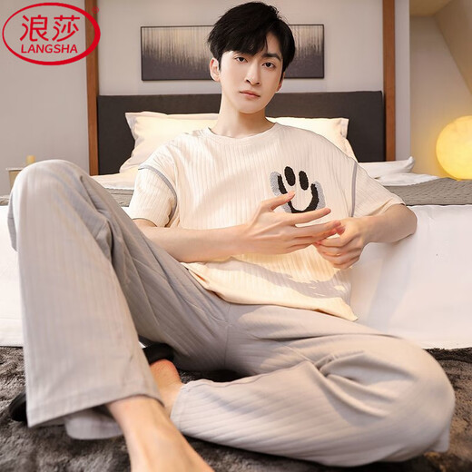 浪莎（LangSha）腊肠狗睡衣男夏季纯棉短袖长裤薄款青少年卡通学生家居服套装男 旗舰店-684初高中生夏季睡衣 L