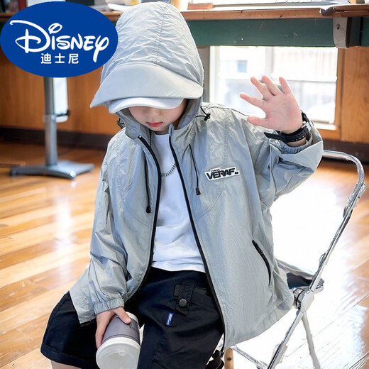 Disney Boys Summer Sun Protection Clothing 2025 New Medium and Large Children's Summer Sun Protection Clothing Jacket Breathable Thin Top Trendy Gray 170
