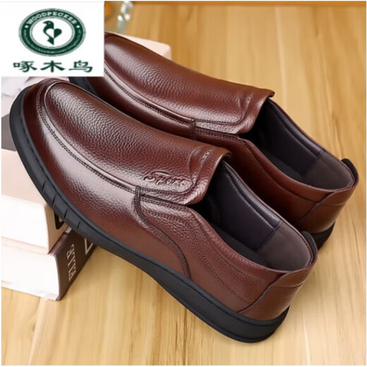 Woodpecker [Top Layer Cowhide] Chaussures en cuir décontractées pour hommes Business en cuir authentique Maux de papa d'âge moyen et âgés pour chaussures de travail Soft Sole sans glissement L6628 Black 39