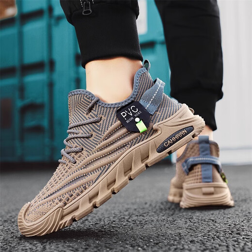 
Casual shoes for men's new style of flying mesh breathable running shoes coconut soft sole travel casual shoes sports shoes dad shoes black 44