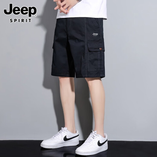 JEEP SPIRIT Jeep High-end Working Shorts Men's Summer New Thin Loose Straight Sports and Leisure Pure Cotton Five-Cubic Pants Men 9896p Military Green 2XL Recommended (141-160Jin [Jin equals 0.5 kg])