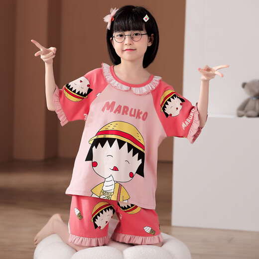 女童睡衣夏季薄款纯棉短袖短裤儿童女孩2025新款夏天100%全棉大童 M6623【双长】 100 8码 95-110cm25斤-30斤