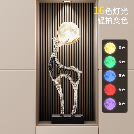 Lion family imitation crystal Lucky Deer ornaments living room light luxury high-end TV cabinet alcove large art decoration housewarming gift Wangzhai Lucky Deer Moon Lamp (imitation crystal transparent) blue