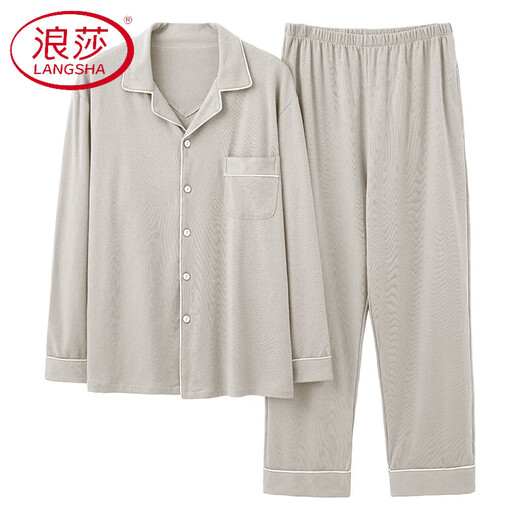 浪莎（LangSha）纯棉睡衣男士春秋季长袖开衫家居服可外穿秋冬薄款大码两件套 JX12210 XL