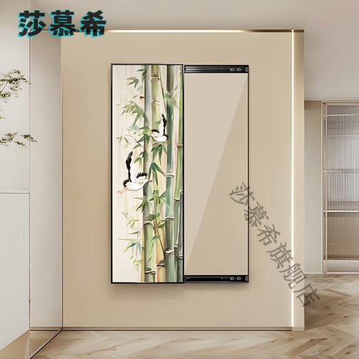 莎慕希（SHAMUXI）竹报平安客厅隐藏式全身镜装饰画新中式玄关镜子挂画卧室穿试衣镜 WH-725-A-竹报平安 50*150+晶瓷防刮+左推拉