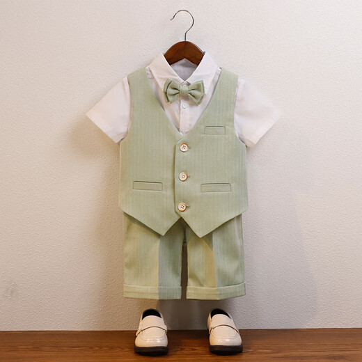 Luobobe (Luobobeibei) Kinderanzug Sommerkleid Kurzarm Weste Set Jungen Klavier Performance Kleidung Grün Vier-teiliger Set 130