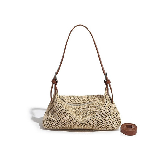 
New spring and summer women's shoulder bag handbag versatile and fashionable fashionable casual simple retro woven bag camel color (delivered two shoulder straps