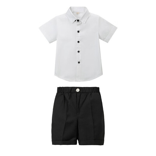 Jiaojing boy overalls suit summer small and medium-sized children kindergarten suit performance host dress shorts men summer 9901 shirt + shorts + red bow tie + strap + medium tube 120 cm
