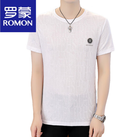 罗蒙（ROMON）真丝短袖t恤男夏季新款桑蚕丝薄款休闲体恤衫潮流百搭半袖上衣服T 绿色 K829 M 165 【适合100-120斤】
