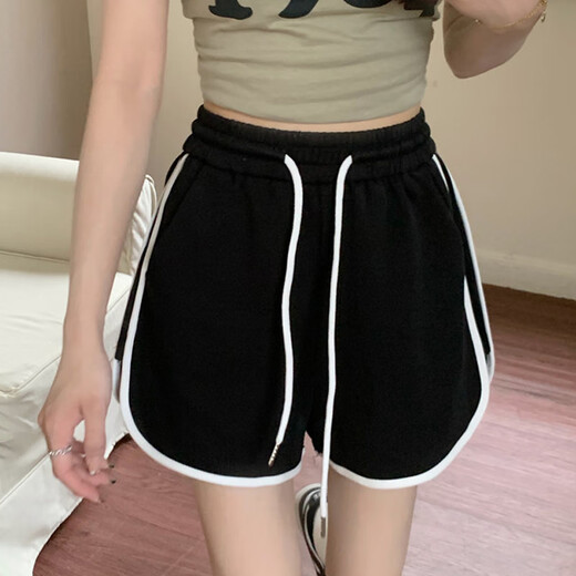 Miao Yijia Sports Shorts Women's Summer 2025 New Outerwear Black Casual Shorts Girls Big Pants High Waist Slim Versatile American Casual Simple Sports Shorts Gray One Size Recommended 120Jin Jin is equal to within 0.5kg