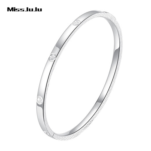 Miss JuJu pt950 platinum bracelet for women, shiny plain ring, glossy oval chaise bracelet, inner diameter 58mm, weight 14.44 grams, width about 4.0mm