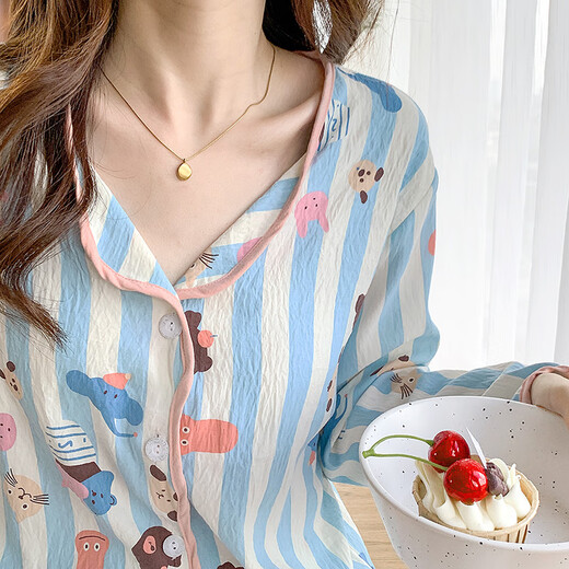 Hualin Mode-Pyjamas mit Brustpolstern für Frauen lange Ärmel Dünne Hauskleidung lose zweiteilige Set 846# Garden Elephant 180 xl