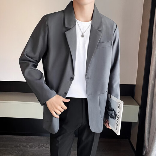 
Playboy business draped casual suit suit men's loose Korean style jacket summer handsome blazer summer black nine-point pants + black jacket XL