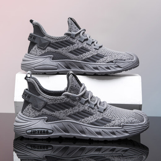 Zhedun 45464748 Extra große Größe Herrenschuhe Frühling und Sommer Neues atmungsaktives Mesh-Schuhe Herren Feijie Running Casual Sports Schuhe FH-9925 Gray 40
