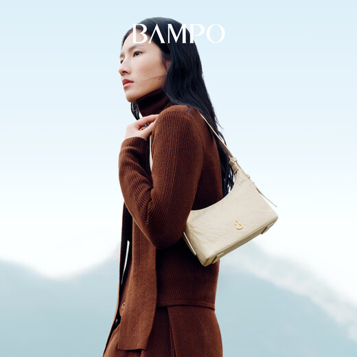 Bampo Jinyuan bag, first-layer cowhide HOBO bag, 2025 new textured soft leather cross-body armpit bag, shoulder bag, black carbon 930