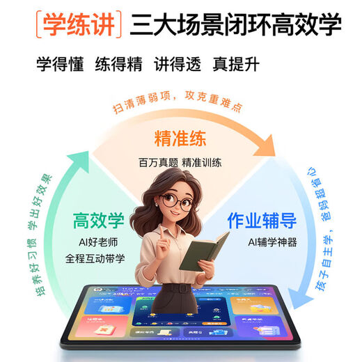 Dr. Alpha 5G learning machine tablet computer full network call all subjects synchronous courses primary school first grade to junior high school English reading online class tutoring composition homework correction photo search Xingyao Silver 12GB running 12-inch 2.5K eye protection paper screen 256GB