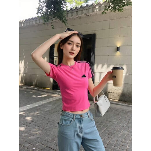 阿迪达斯 （adidas）短款T恤女夏季新款露肚脐上衣辣妹美式紧身棉短袖JV9859 JV9859_拍大一码  S _ 推荐85-110斤