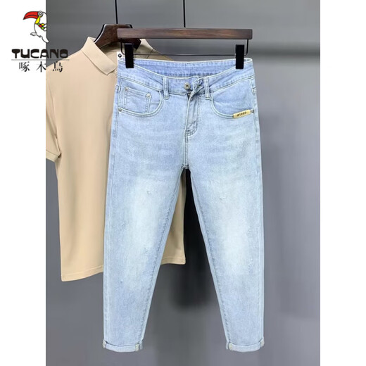 
Woodpecker (TUCANO) nine-point jeans men's summer thin 2025 Korean version versatile light blue stretch versatile slim fit pants new product 9922 dark blue 28