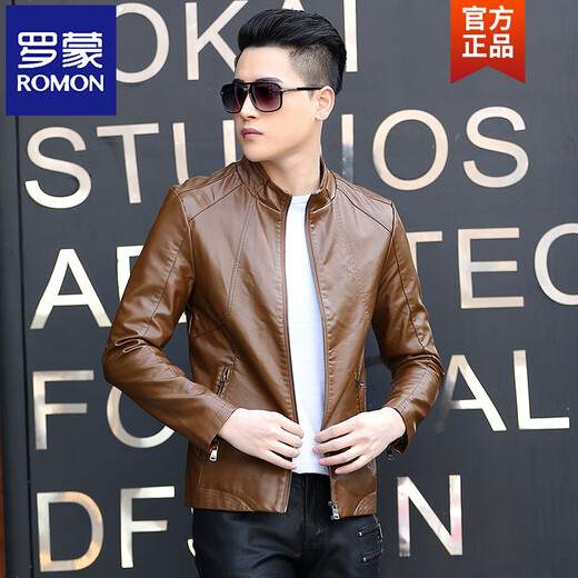 ROMON Haining Men's Leather Jacket with Velvet Korean Style Youth Motorcycle Handsome Men's Genuine Leather Imitation Sheepskin Jacket Trendy Jacket Black Velvet M