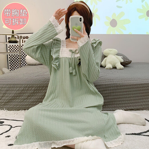 COLORFUL GEMS公主风带胸垫睡裙长袖大码家居服广州十三行 J897#豆沙 170 M【80-105斤】