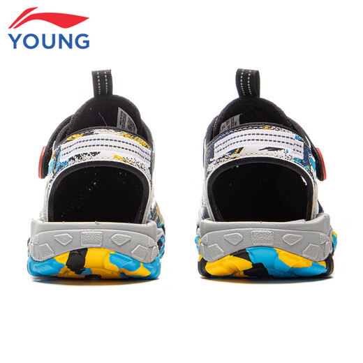 Li Ning (LI-NING) children's shoes, children's sports sandals, summer style, men's and women's, fashionable, versatile mesh breathable Velcro trendy sports shoes, black/space-time blue/standard white 30-3 28