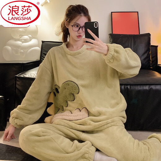 浪莎（LangSha）2025年新款秋冬季天卡通女士睡衣珊瑚绒法兰绒加厚大码家居服套装 6625 M 女(建议体重80-100斤)