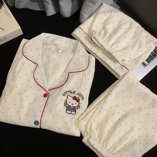 Jingpufei Pajama de cachorros de dibujos animados para mujeres en verano Cabina de seda del algodón delgada Ropa de tres piezas Set Yunduo Cotton-9906# Star Puppy Set de tres piezas L [sugerido 100-120Jin [Jin iguala 0.5 kg]]]